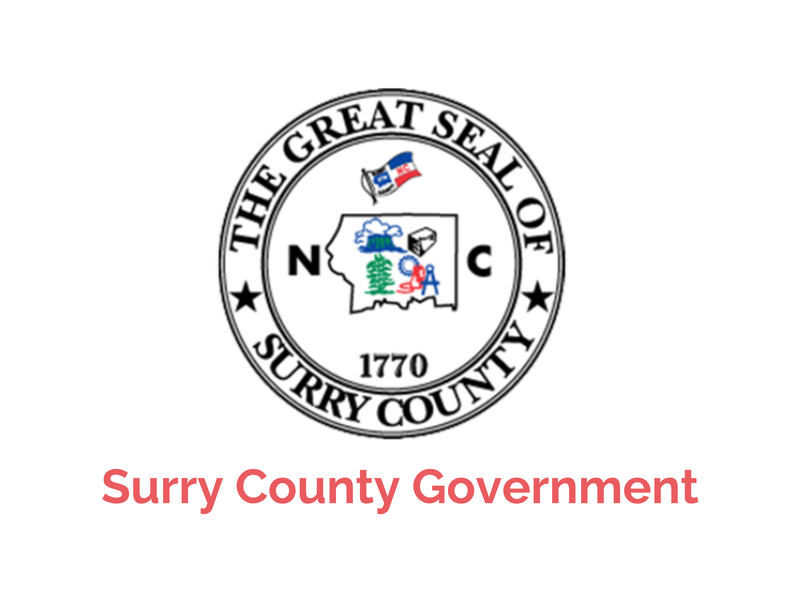 The seal of Surry County. Image text says: Surry County Government.