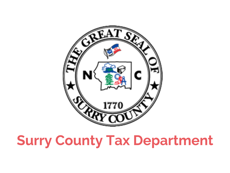 The seal of Surry County. Image text says: Surry County Tax Department.